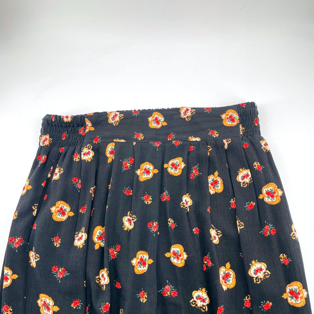 Carole Little Vintage High Rise Wide Leg Floral Pants Black Gold Red Size 14 - Picture 5 of 5